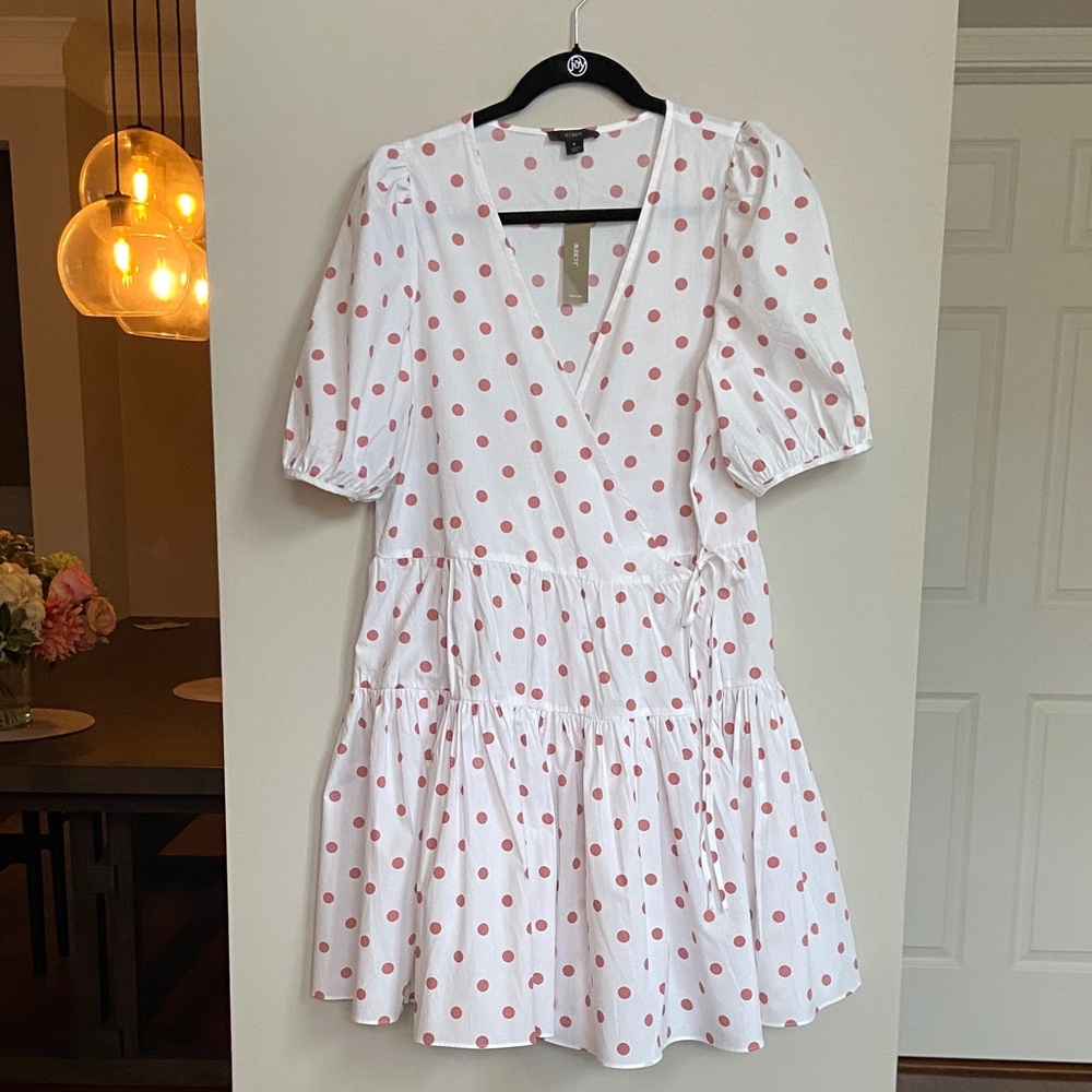 Polly & Esther White Wrap Midi Dress with Pink Polka Dots